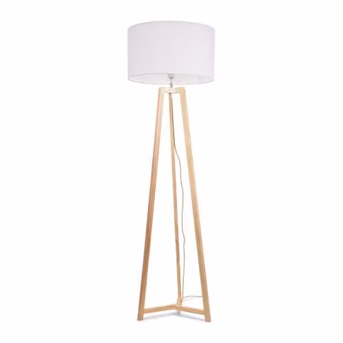 ValueLights Lottie Natural Wood Tripod Floor Lamp with White Fabric Drum Shade – 1
