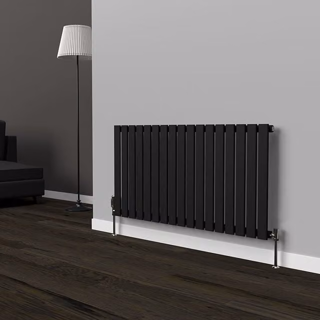 Lux Heat Flat Horizontal Coloured Steel Radiator in Black, W/H: 119 x 60 cm
