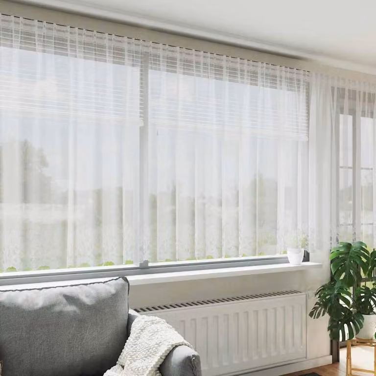 Berkfield Home Floral White Polyester Fabric Panel Curtains W: 600 cm, H: 140 cm