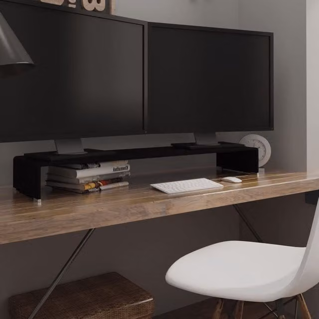 Berkfield Home Black Glass TV Stand and Monitor Riser W/D/H: 110 x 30 x 13 cm – 1