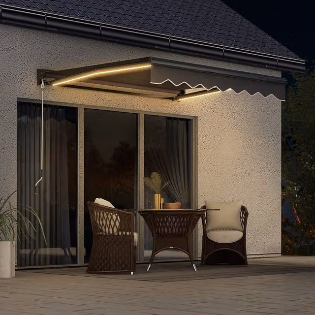 Outsunny Electric Wall-Mounted Awning with LED Light and Aluminium Frame, Grey, W: 300 cm, D: 250 cm