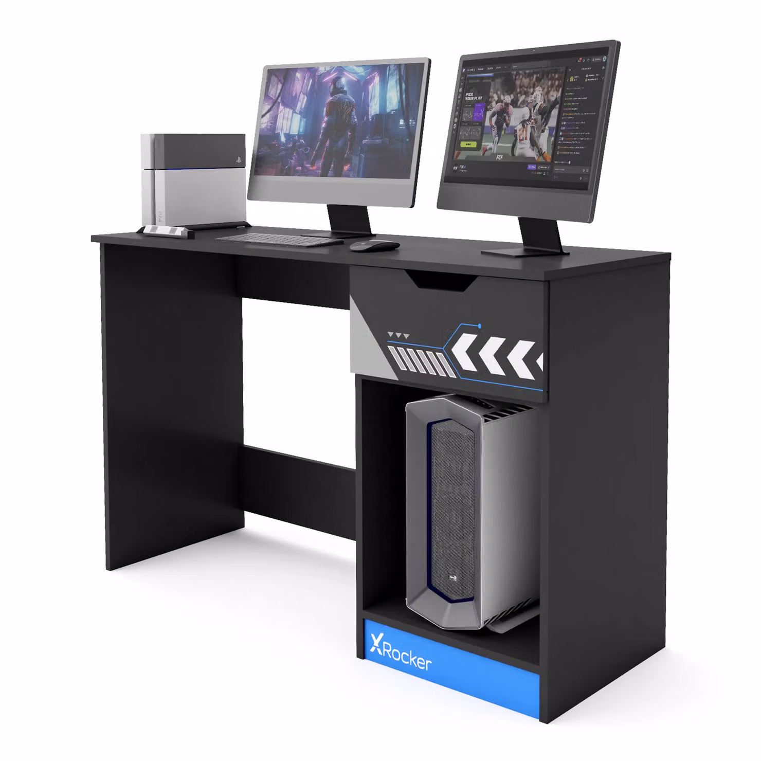 X Rocker Octane Blue and Black Gaming Desk with Drawer, W: 110 cm, D: 75 cm – 2