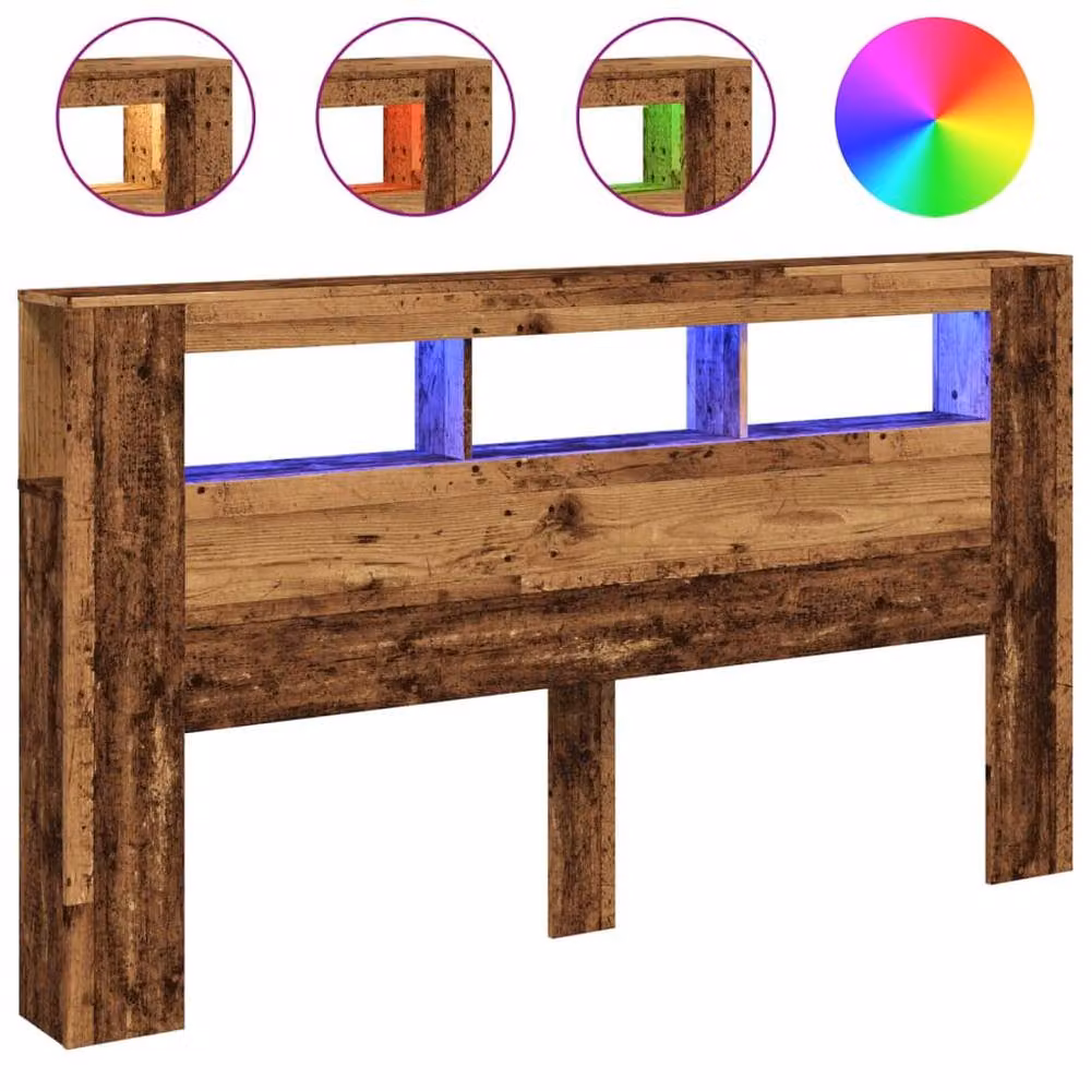 Berkfield Home LED Headboard in Old Wood Brown, W/D/H: 180 x 18.5 x 103.5 cm – 3