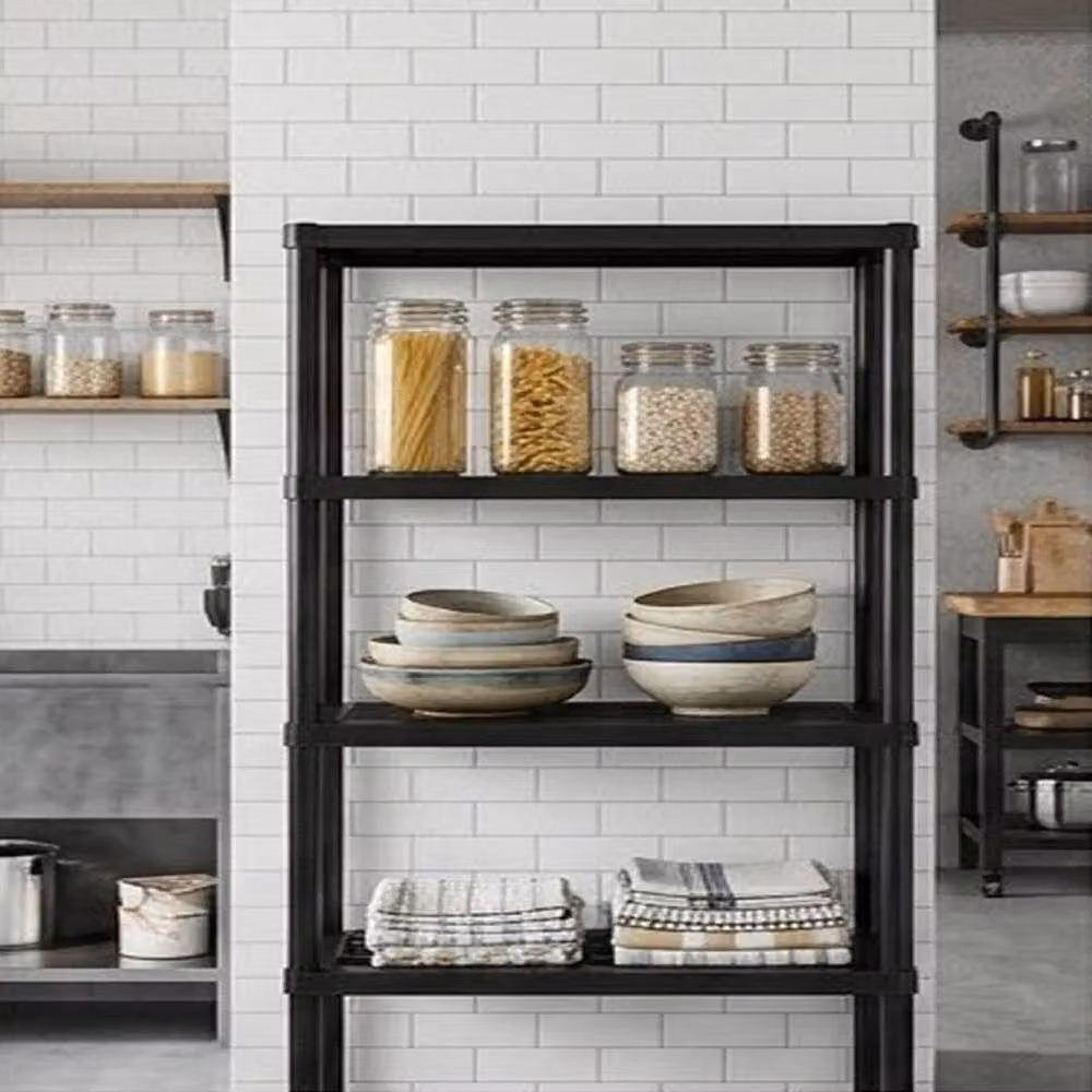 EONLION 2 Pack 4 Tier Plastic Freestanding Shelving Units in Black – 2
