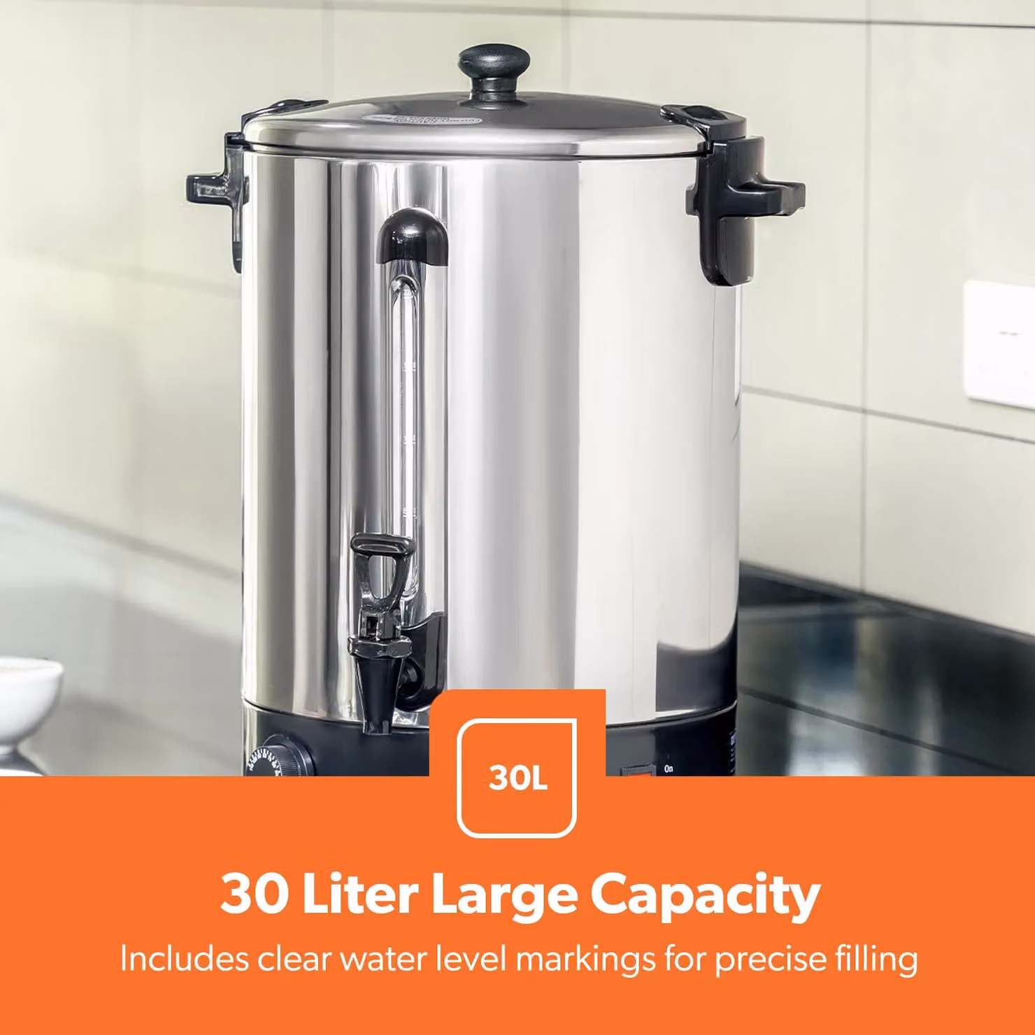 Geepas 30L Commercial Catering Tea Urn Hot Water Boiler Dispenser in Silver Stainless Steel – 3