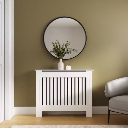 GFW Harrison Medium Radiator Cover in White Matt Striped Finish