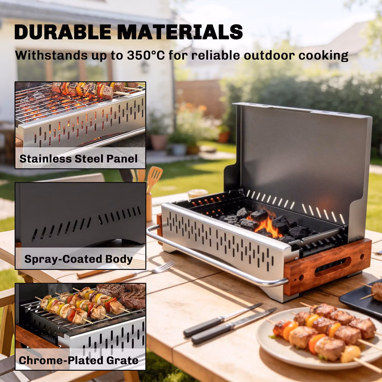 Outsunny Portable Folding Charcoal BBQ Grill in Black – 6