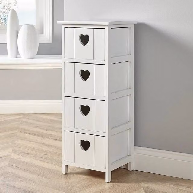 NESTLUNE White Wooden 4 Drawer Chest for Bedroom Storage, W: 100 cm, D: 15 cm