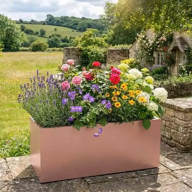 Access Garden Products Gold Galvanised Steel Trough Planter, W/D/H: 75 x 32 x 32 cm – 1