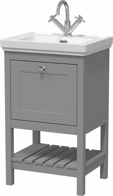 Balterley Bathroom Floor Vanity Unit with 1 Drawer and 1 Tap Hole Basin, Cool Grey, W: 53.1 cm – 1