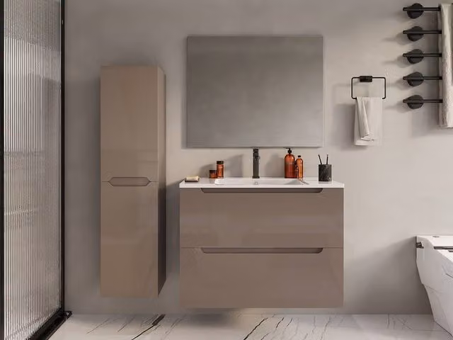 Vente-unique STEFANIE Suspended Bathroom Column in Taupe, W/D/H: 30 x 30 x 120 cm