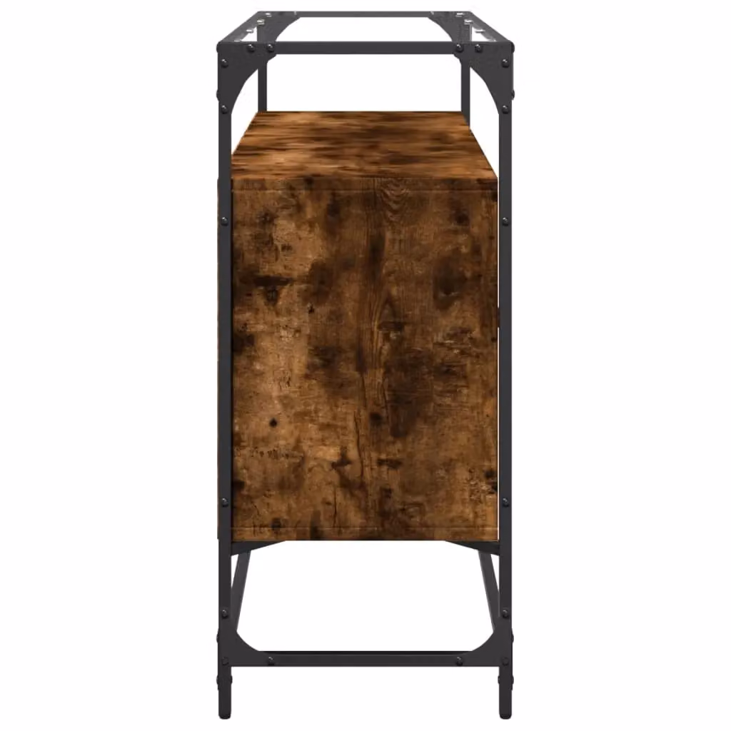 Berkfield Home Sideboard with Glass Top in Smoked Oak Brown, W/D/H: 98 x 35 x 81 cm – 4