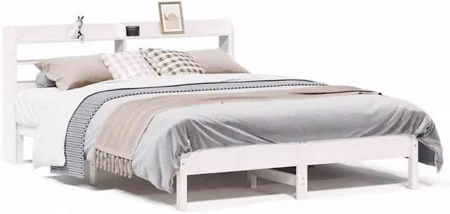 Berkfield Home Rustic Solid Wood Pine Bed Frame in White, 140 x 200 cm