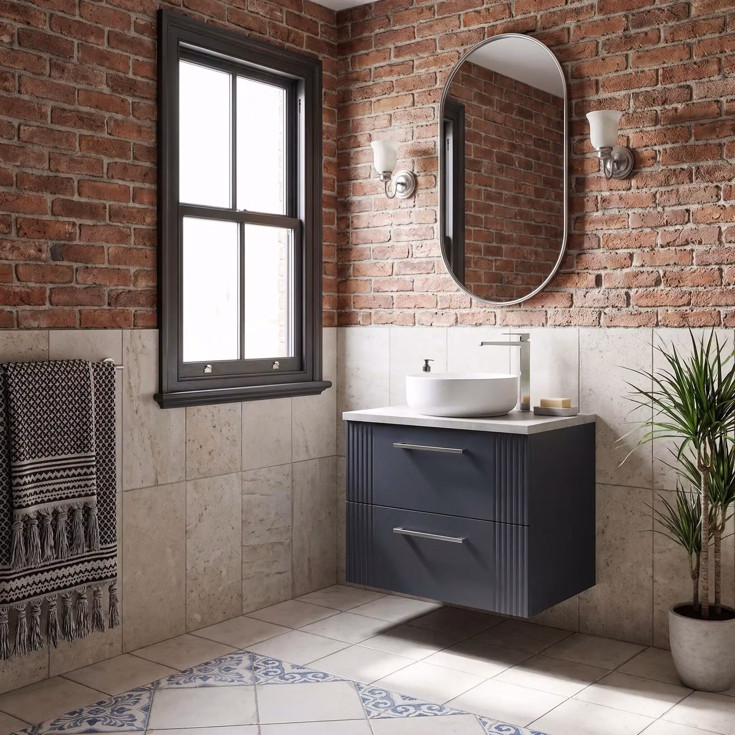 Balterley Modern Wall Mounted Bathroom Vanity Unit with 2 Soft Close Drawers and Laminated Worktop, Dark Grey/Bellato Grey, W/D/H: 60.5 x 39 x 52.2 cm – 3