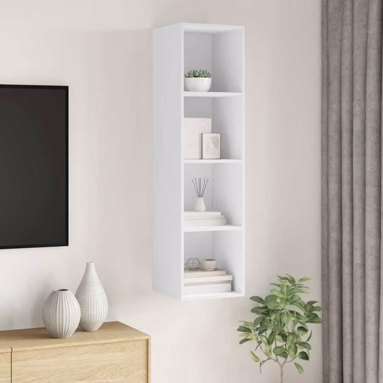 Berkfield Home Wall-mounted TV Cabinet in White, W/D/H: 37 x 37 x 142.5 cm
