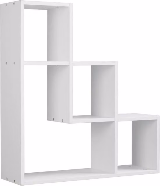 URBNLIVING 3 Step Floating Wall Mounted Wooden Display Unit and Book Storage Rack in White