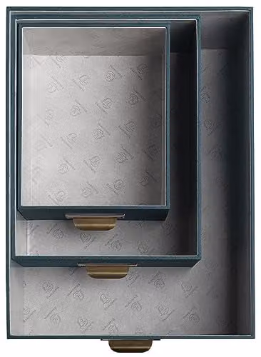 Exacompta Office By Me Set of 3 Nesting Document Boxes in Duck Blue Textile Effect Paper – 3