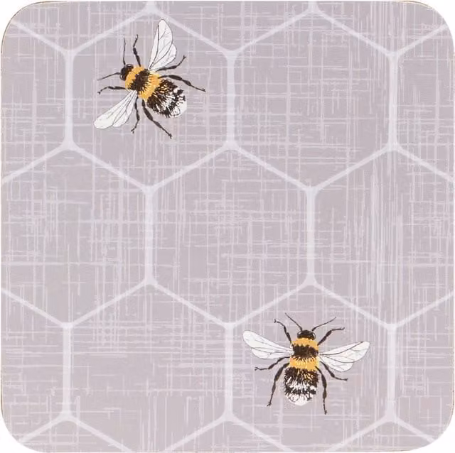 Impress Grey Geometric Square Honey Bee Coasters