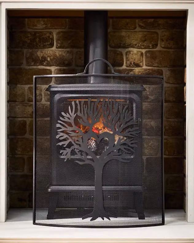 Dibor Traditional Woodland Tree Curved Fireplace Guard in Black, H: 67 cm x W: 53 cm – 2