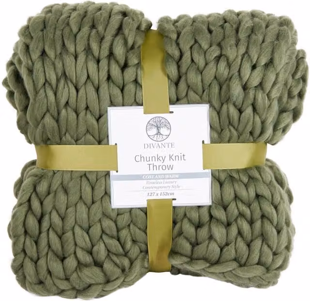 Divante Chunky Knit Olive Green Polyester Throw