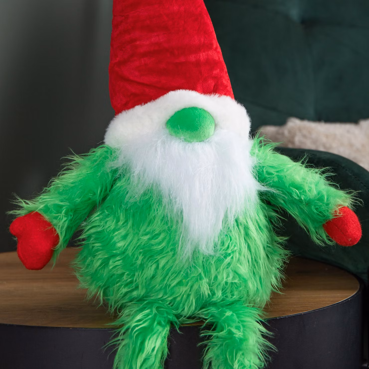 Samuel Alexander Green Fur Christmas Sitting Gronk Tabletop Decoration with Santa Hat, Height: 35 cm – 2