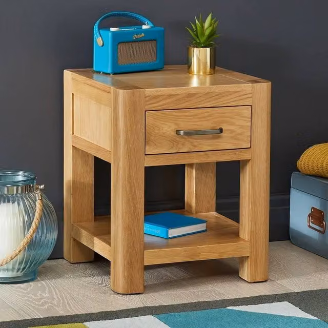 FORGEVIO Soho Oak Lamp Side Table with 1 Drawer in Light Oak