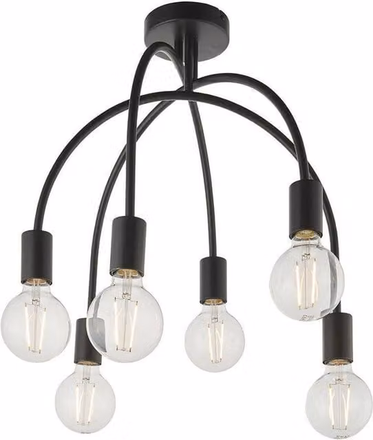Endon Studio 6 Modern Semi Flush Ceiling Light in Matt Black with E27 Bulb Holder
