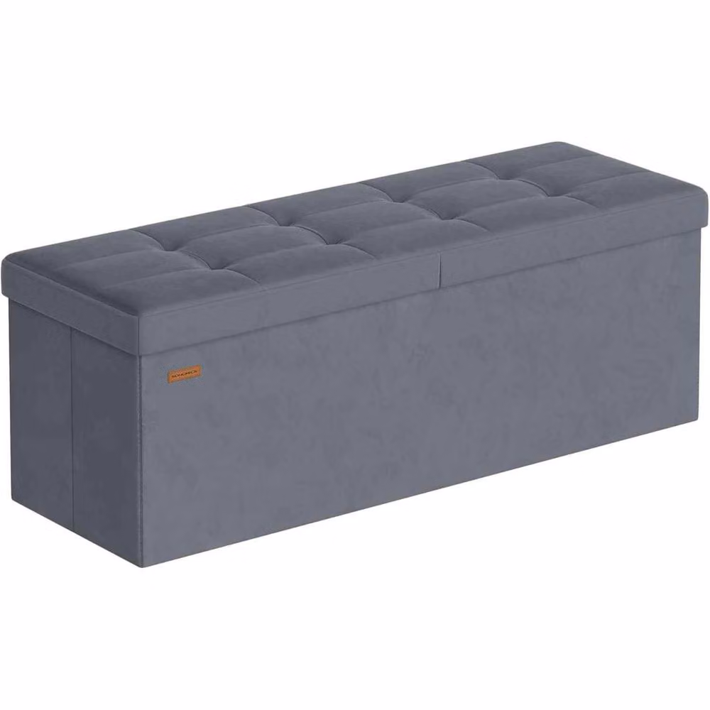 The Bazaarist Velvet Storage Chest Flip Lid Ottoman in Dark Grey – 2