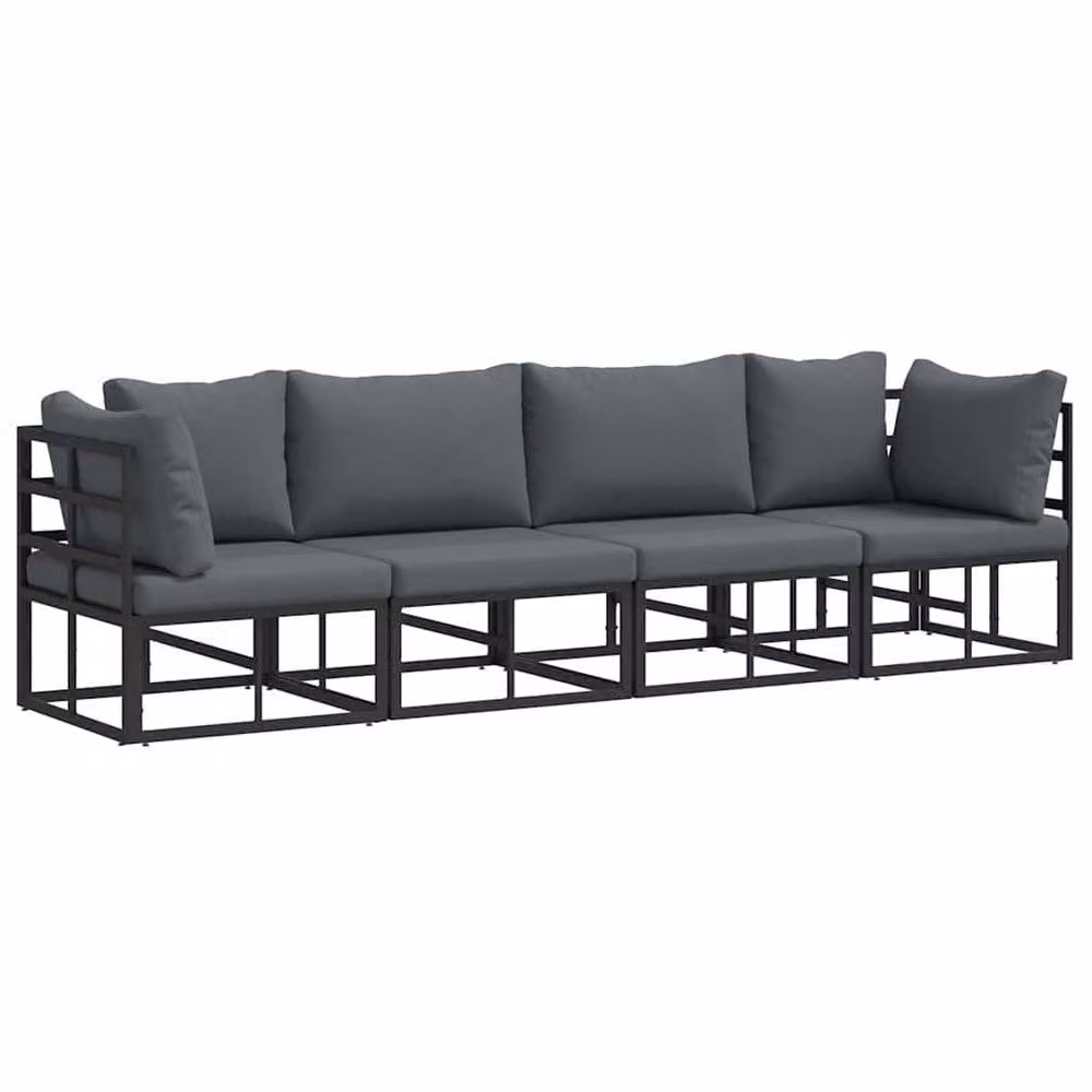 Berkfield Home 4 Piece Modern Outdoor 3 Seater Garden Sofa Set with Grey Cushions and Black Powder Coated Aluminium Frame – 3
