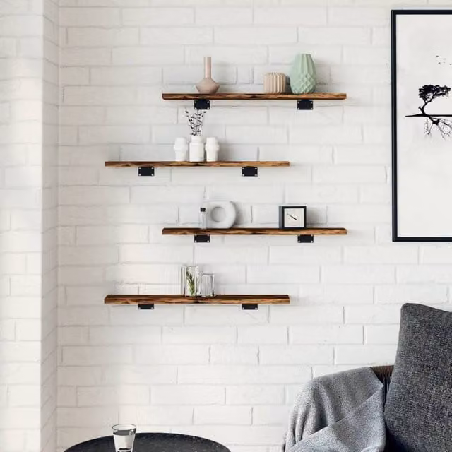 Berkfield Home Set of 4 Smoked Oak Wall Mounted Shelves, Brown Engineered Wood, W: 60 cm, D: 10 cm, H: 1.5 cm