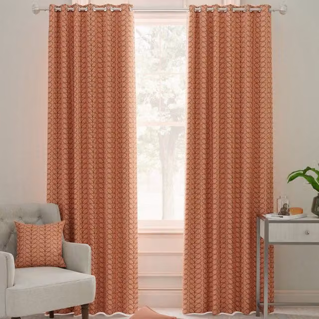 Orla Kiely Linear Stem Made to Measure Blackout Eyelet Fabric Panel Curtains in Pink and Orange