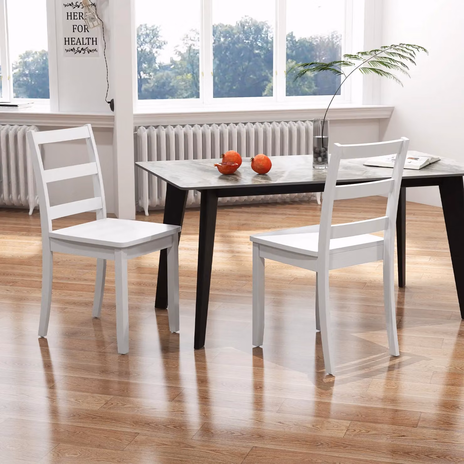 Costway Set of 4 White Ladder Back Dining Side Chairs with Rubberwood Legs – 2