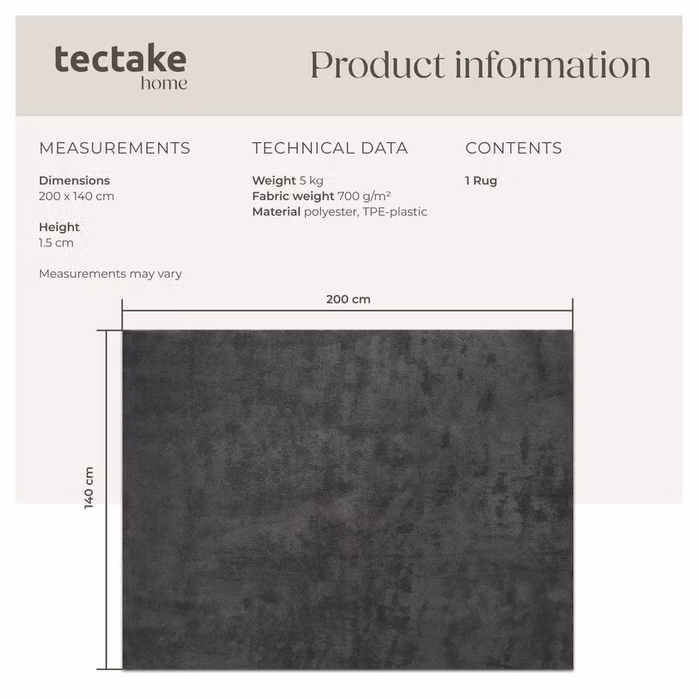 tectake Fluffy Rug in Anthracite Grey, Allergy-Friendly and Washable Short-Pile Polyester Carpet, W: 140 cm, D: 200 cm – 7