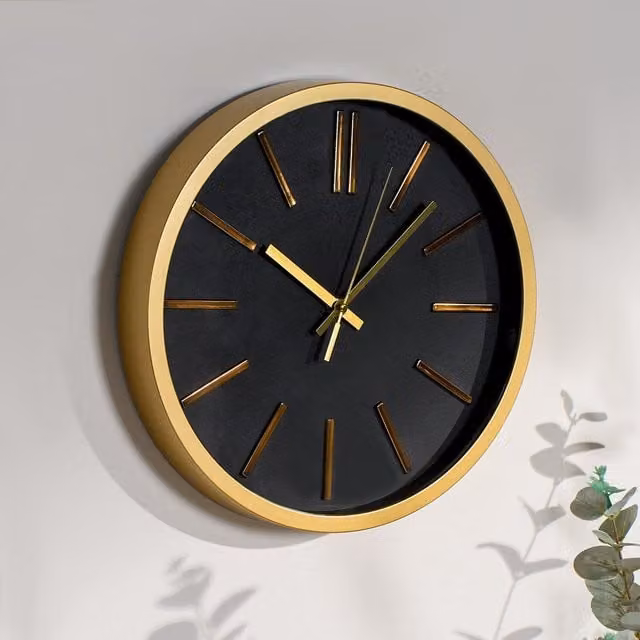 OHS Modern Round Gold Metallic Silent Analog Wall Clock