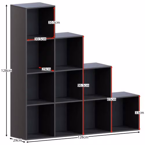 Vida Designs Durham 10 Cube Staircase Bookcase with 5 White Baskets, Black – 2