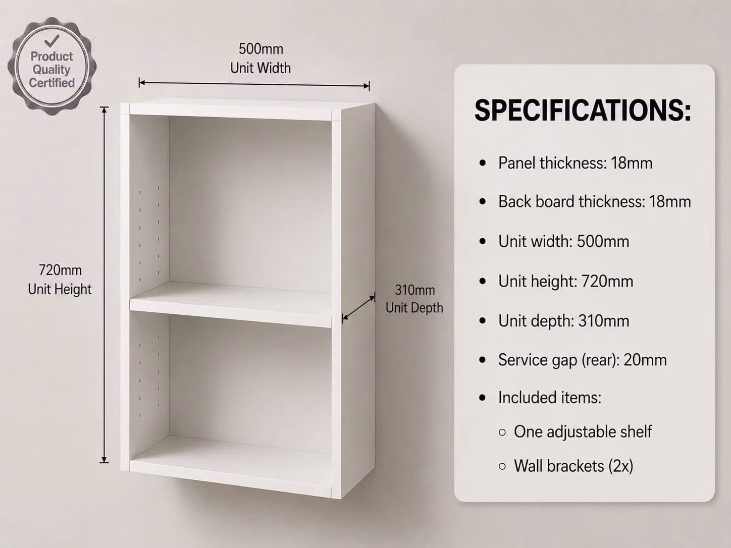 Cheap Furniture Warehouse White Matt Kitchen Wall Unit with Internal Shelves, W/D/H: 50 x 31.8 x 72 cm
