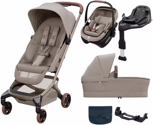Maxi-Cosi Fame Cabin Pushchair 5-Piece Bundle with Coral Slide Pro Car Seat and Base in Sapphire Sand