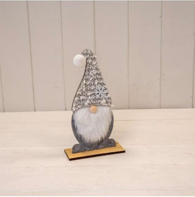KDMD Medium Grey Felt Christmas Gonk with Furry Beard and Snowflake Detail Hat