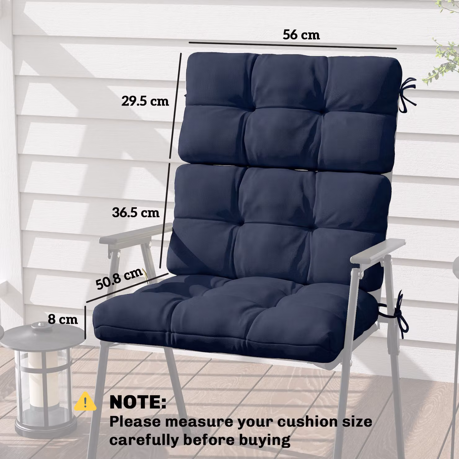 Outsunny 2-Piece Water Repellent Garden Patio Chair Cushion Set with Backrest and Ties, Dark Blue – 3