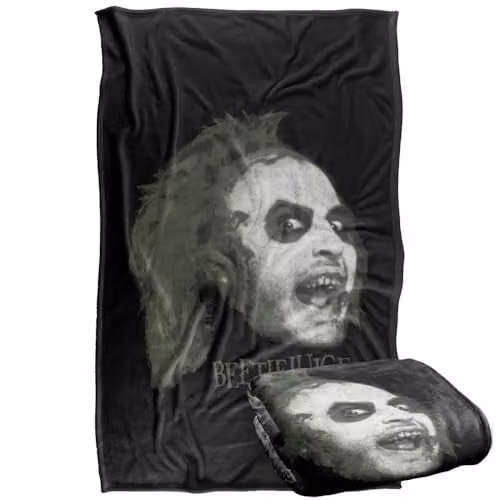 LOGOVISION Beetlejuice 1988 Large Face Super Soft Fleece Throw Blanket, Multicolour, W: 91.44 cm, L: 147 cm – 1