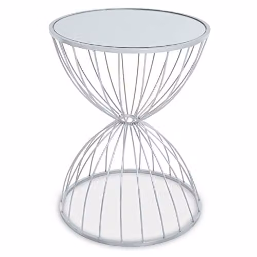Premier Housewares Hourglass Mirrored Top Side Table with Silver Frame, W: 42 cm, D: 42 cm, H: 54 cm