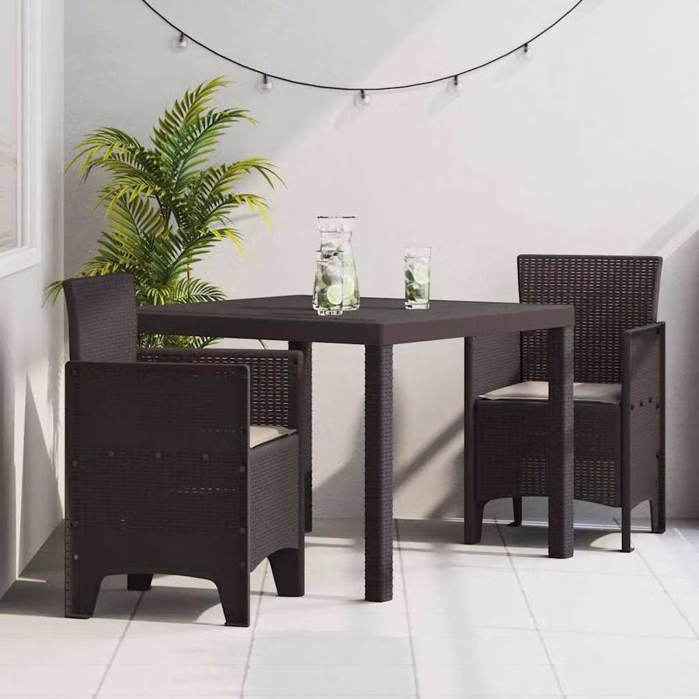 Berkfield Home Modern Garden Dining Set, Set of 3, Dark Brown Polypropylene – 2