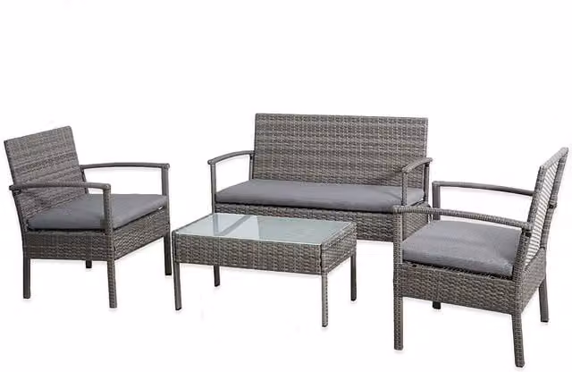Signature Homes Gardens Heaton 4 Seater Outdoor Sofa Set in Grey Steel and Rattan