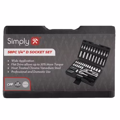 Simply 58 Piece 1/4 Inch Drive Chrome Vanadium Steel Socket Set with Carry Case – 1