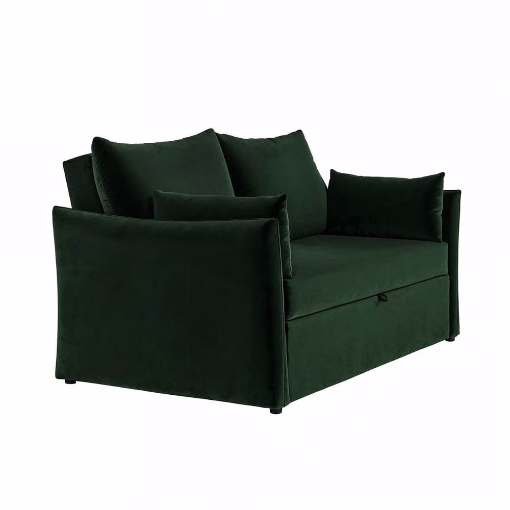 Solace+Co Skyler 2 Seater Velvet Sofa Bed in Green – 2