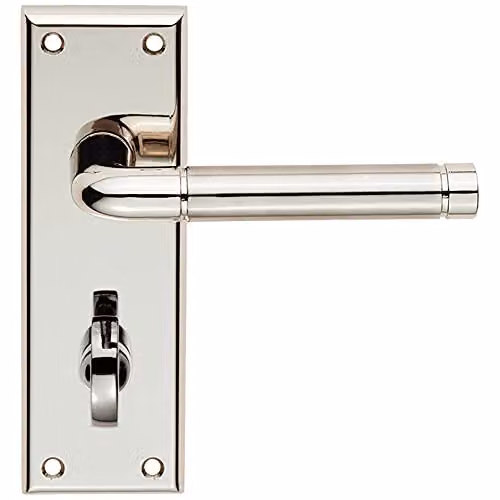 Loops Pair Round Bar Lever on Bathroom Backplate in Polished and Satin Nickel, W: 150 mm, H: 50 mm