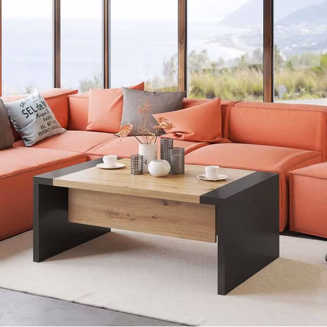 Heze Furniture Space 2 in 1 Extending Coffee and Dining Table in Artisan Oak and Anthracite