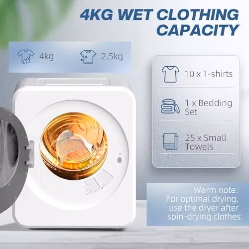 HOMCOM White Vented Compact Tumble Dryer with 2.5 kg Dry Capacity and Reversible Drum – 4