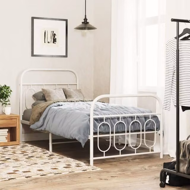 Berkfield Home Metal Bed Frame with Footboard, White, W: 80 cm, L: 200 cm