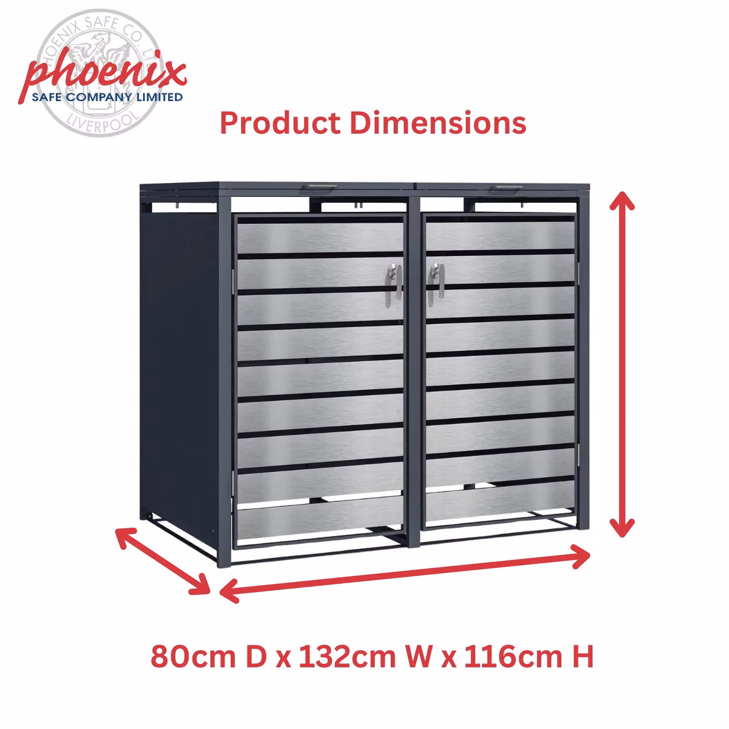 Phoenix Safe Company GB2213ASK Double Wheelie Bin Storage, Silver Effect, W/D/H: 132 x 80 x 116 cm – 3